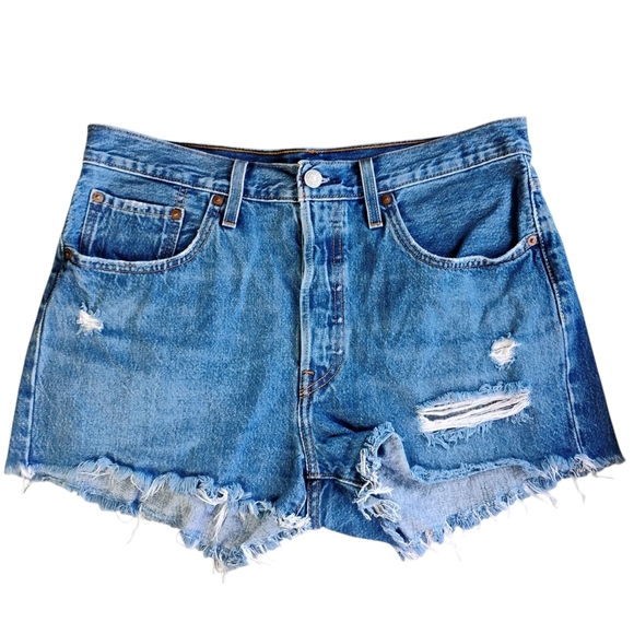 Levi's 501 Distressed Denim Shorts Women's 31 Waist Blue Festival High Rise - Picture 13 of 13